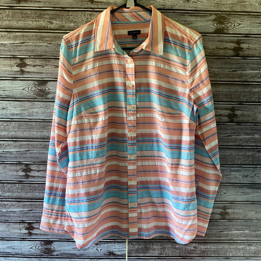 Talbots Women's Long-Sleeved Button-Down Top Size M Multicolor Striped